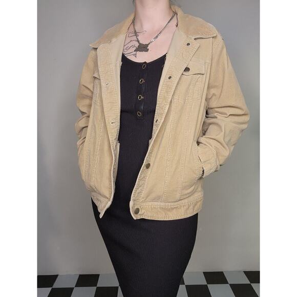 90s Y2k Tan Corduroy Button Up Collared Cotton Light Jacket Sz XL - Picture 4 of 8